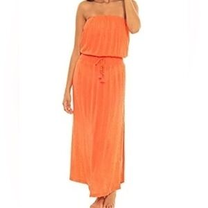 Soluna‎ Swim Coral Strapless Long Cover Up Dress Women's Size Large